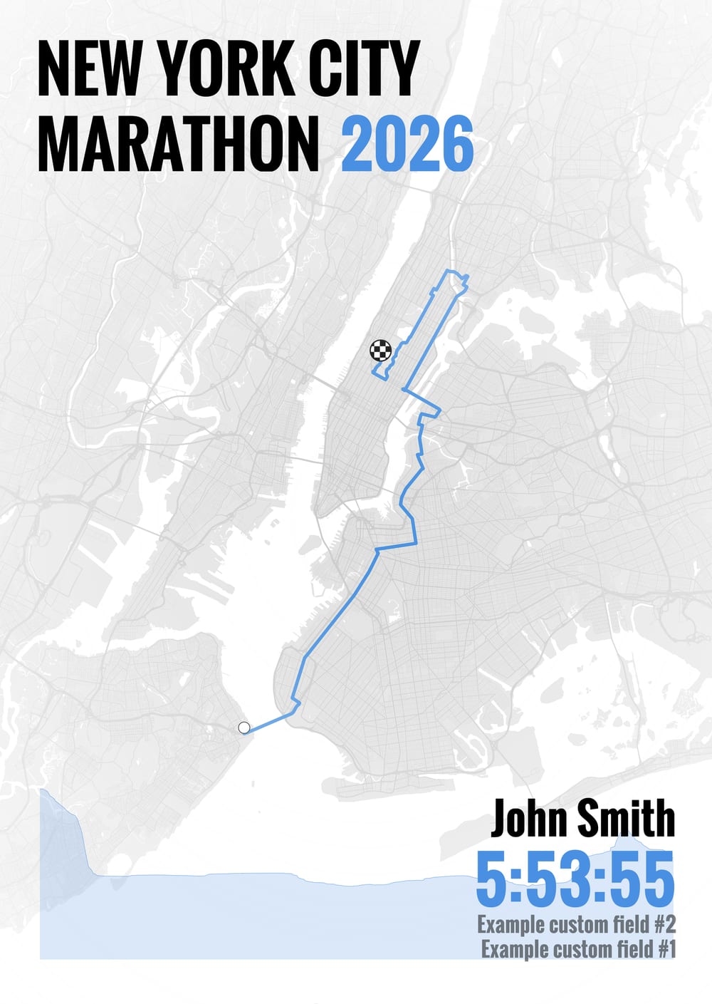 New York City Marathon route print in blue