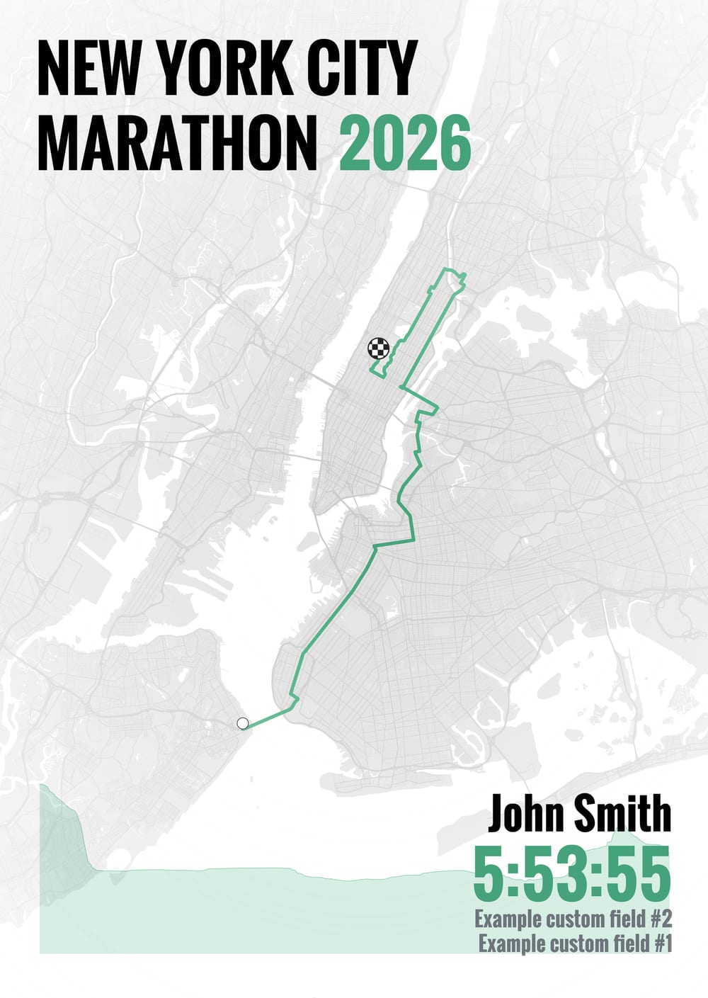 New York City Marathon route print in green