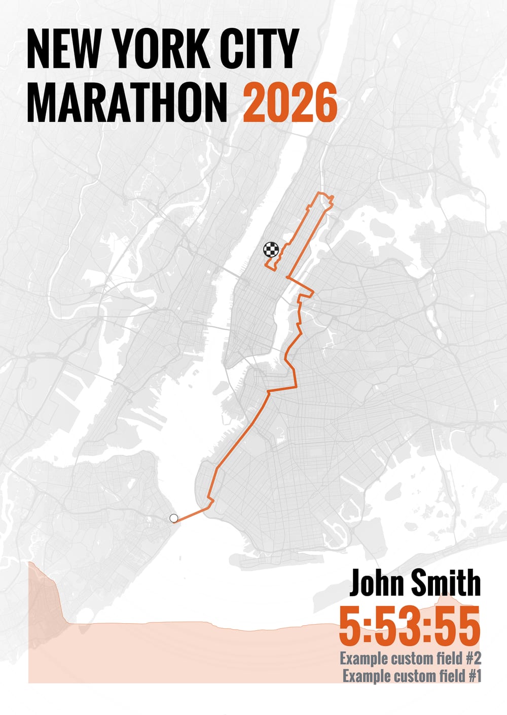 New York City Marathon route print in orange