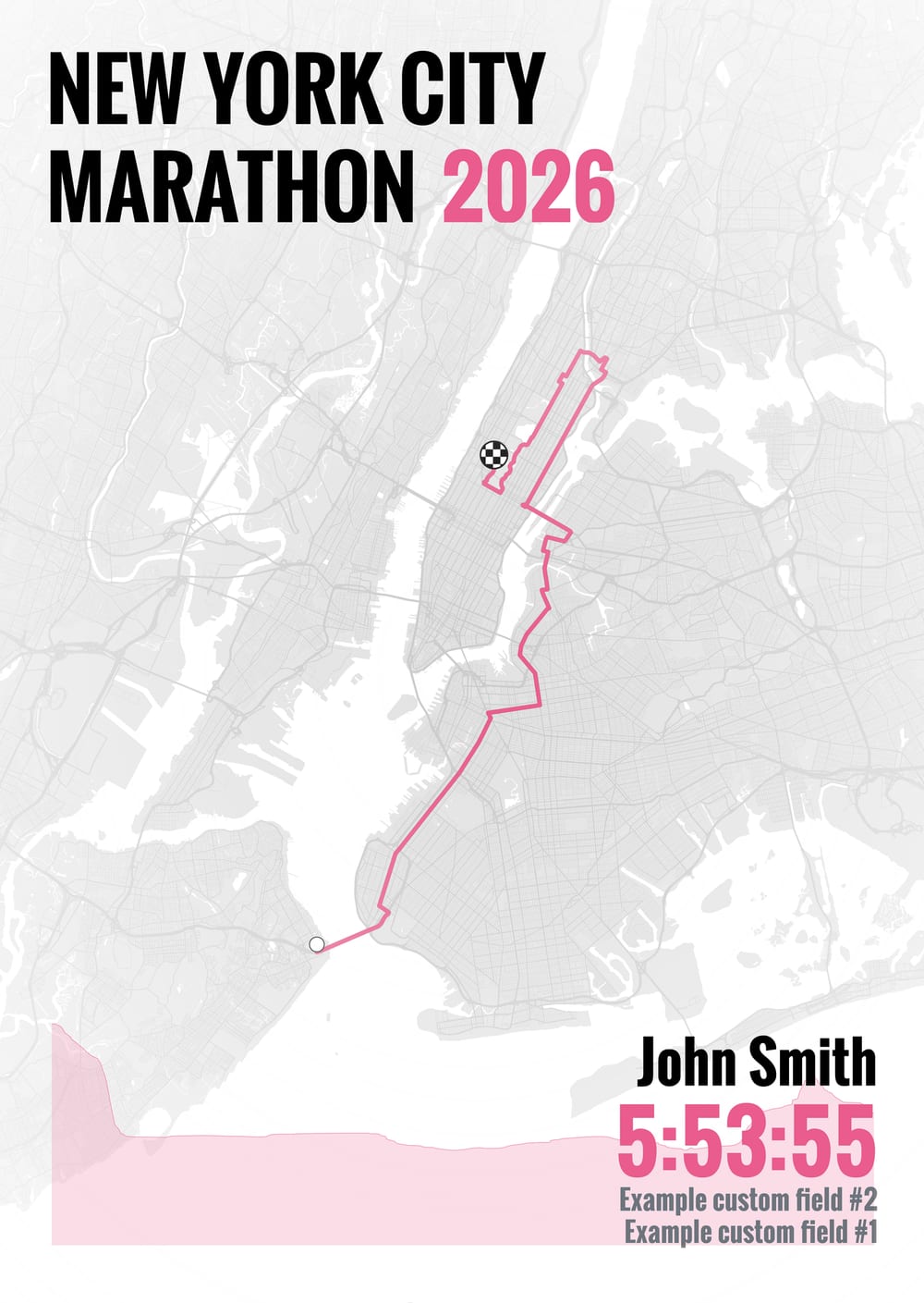 New York City Marathon route print in pink